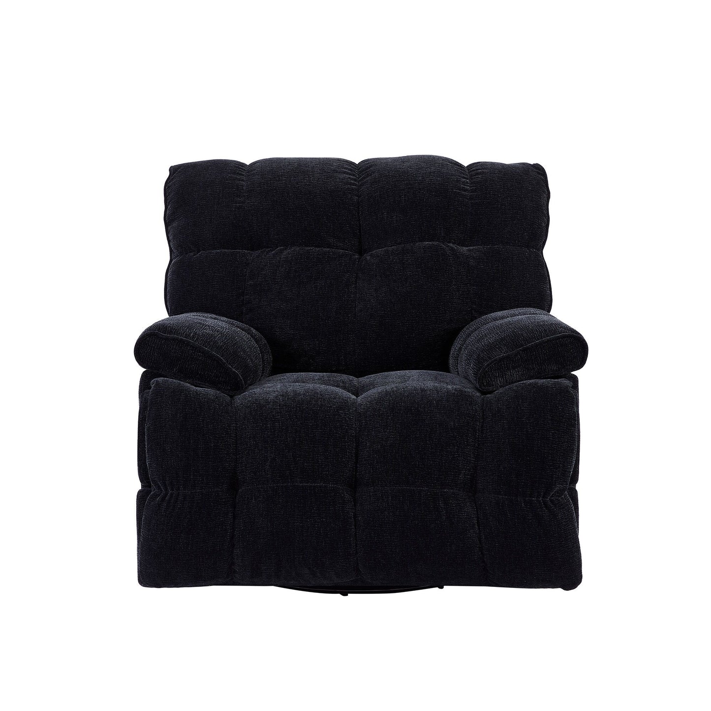 Black Overstuffed 360Â° Swivel Rocker Manual Recliner with Wider Armrests and Seat