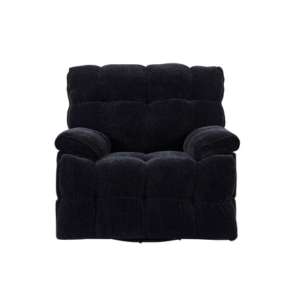 Black Overstuffed 360Â° Swivel Rocker Manual Recliner with Wider Armrests and Seat