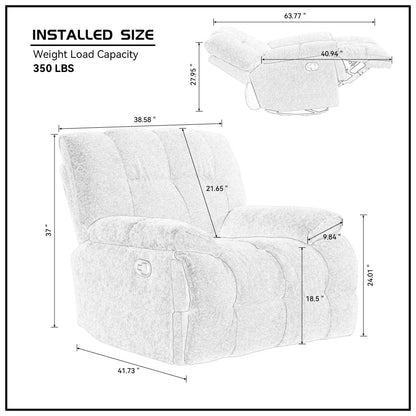 Black Overstuffed 360Â° Swivel Rocker Manual Recliner with Wider Armrests and Seat