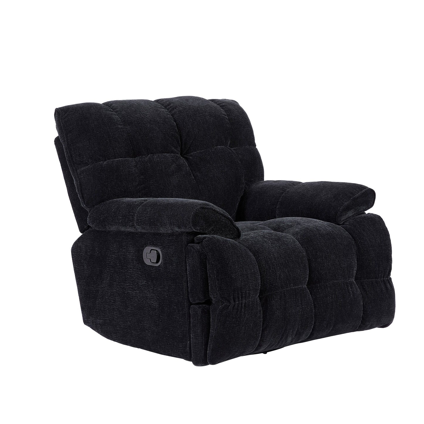 Black Overstuffed 360Â° Swivel Rocker Manual Recliner with Wider Armrests and Seat
