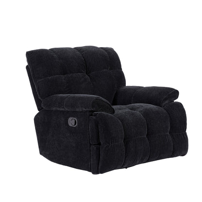Black Overstuffed 360Â° Swivel Rocker Manual Recliner with Wider Armrests and Seat