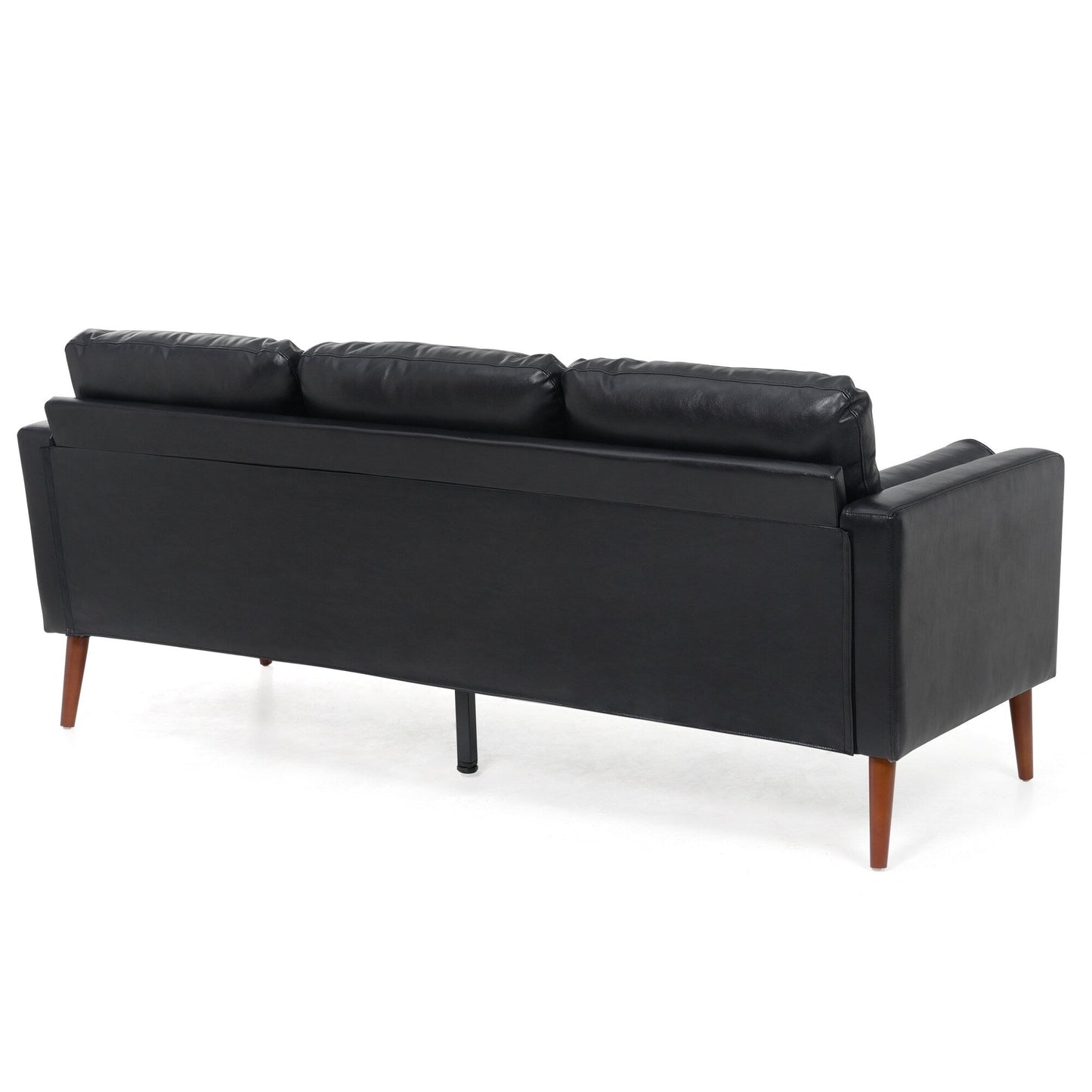 Black PU 3-seater Sofa with Iron Wood Structure