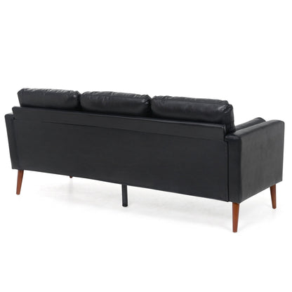Black PU 3-seater Sofa with Iron Wood Structure