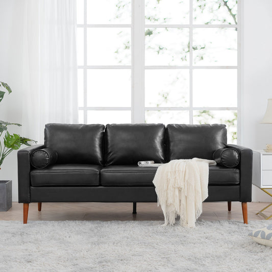 Black PU 3-seater Sofa with Iron Wood Structure