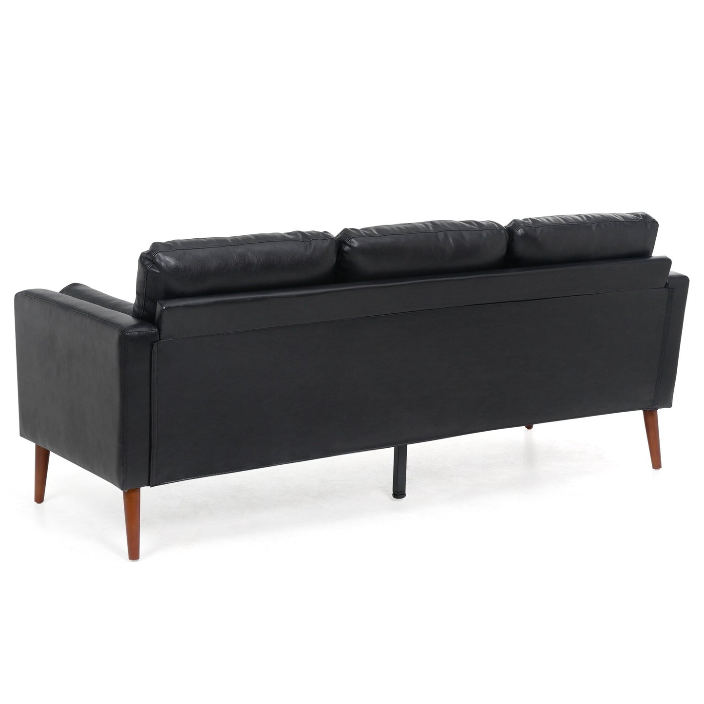 Black PU 3-seater Sofa with Iron Wood Structure