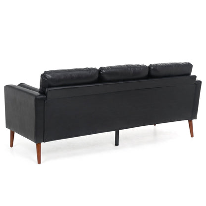 Black PU 3-seater Sofa with Iron Wood Structure