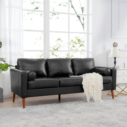 Black PU 3-seater Sofa with Iron Wood Structure