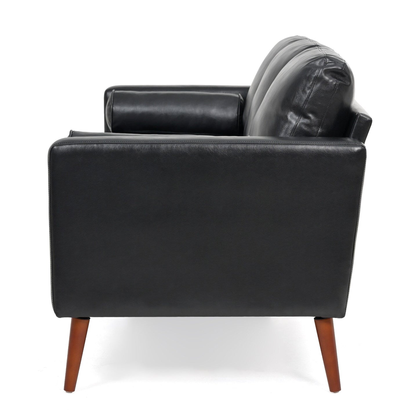Black PU 3-seater Sofa with Iron Wood Structure