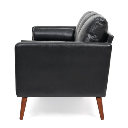 Black PU 3-seater Sofa with Iron Wood Structure