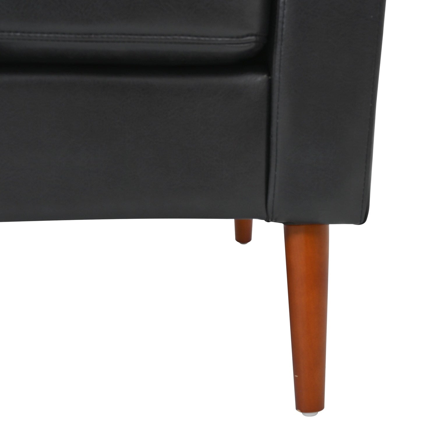 Black PU 3-seater Sofa with Iron Wood Structure