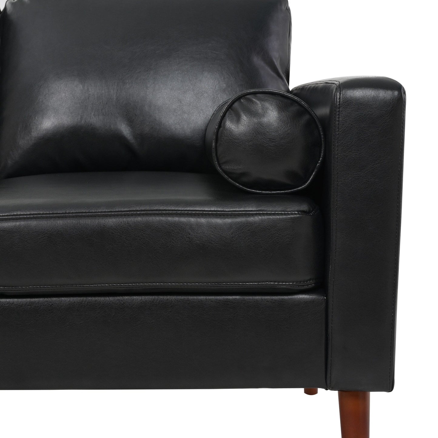 Black PU 3-seater Sofa with Iron Wood Structure