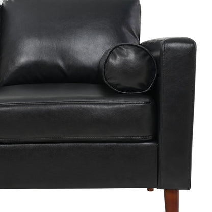 Black PU 3-seater Sofa with Iron Wood Structure