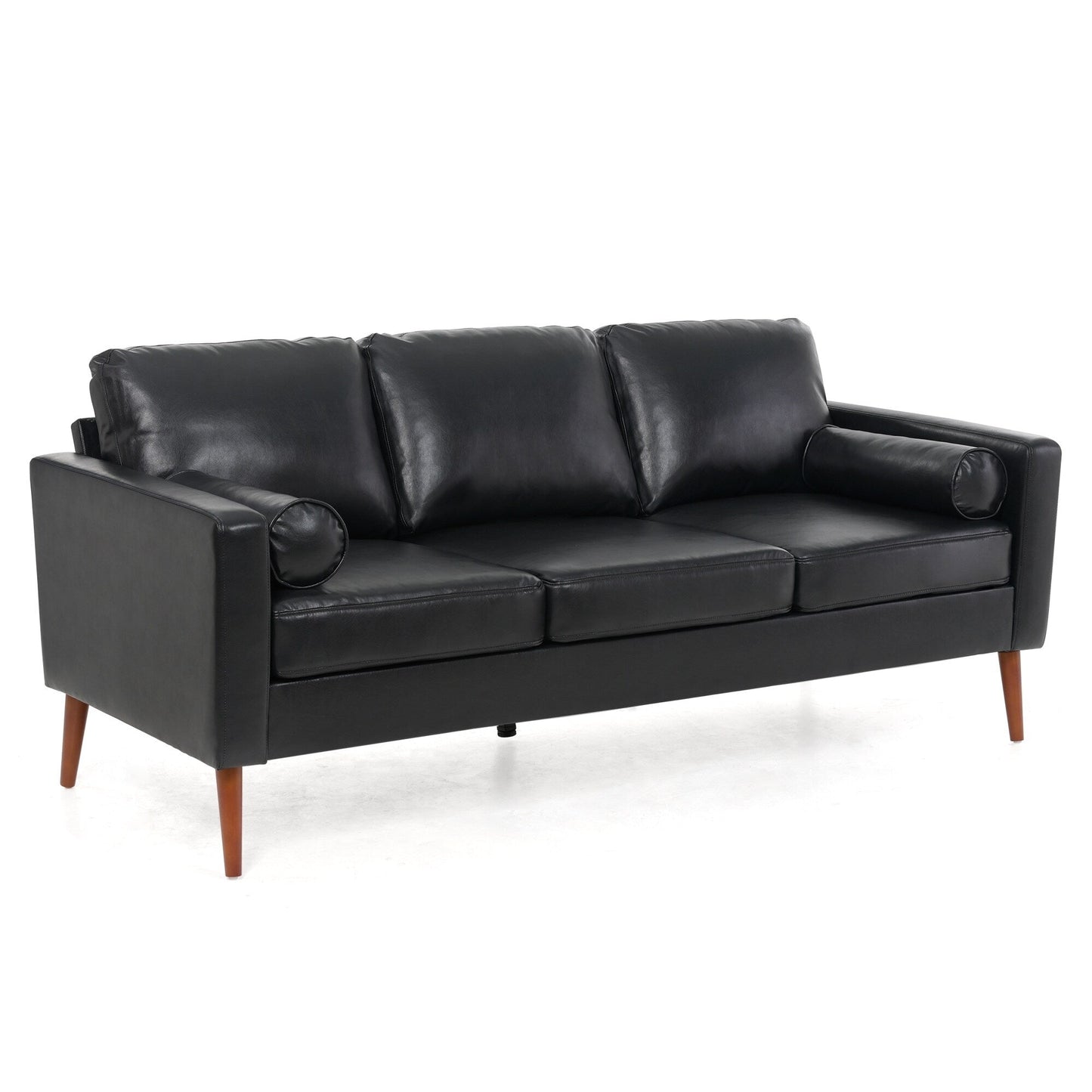 Black PU 3-seater Sofa with Iron Wood Structure