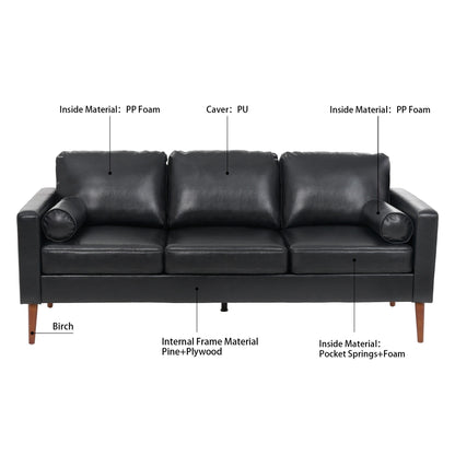 Black PU 3-seater Sofa with Iron Wood Structure