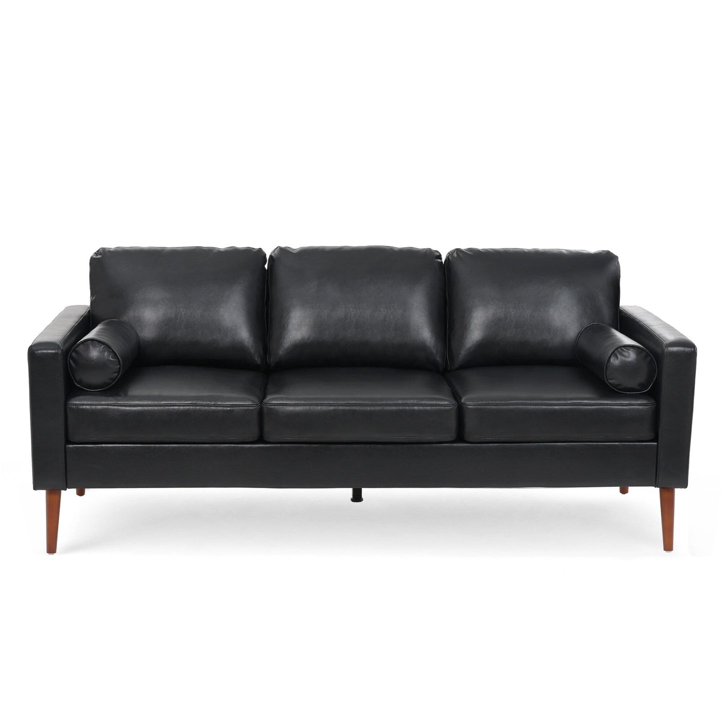Black PU 3-seater Sofa with Iron Wood Structure