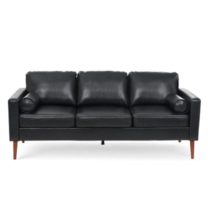 Black PU 3-seater Sofa with Iron Wood Structure