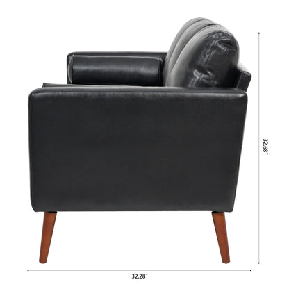 Black PU 3-seater Sofa with Iron Wood Structure