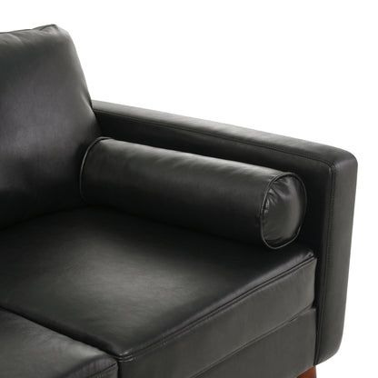 Black PU 3-seater Sofa with Iron Wood Structure