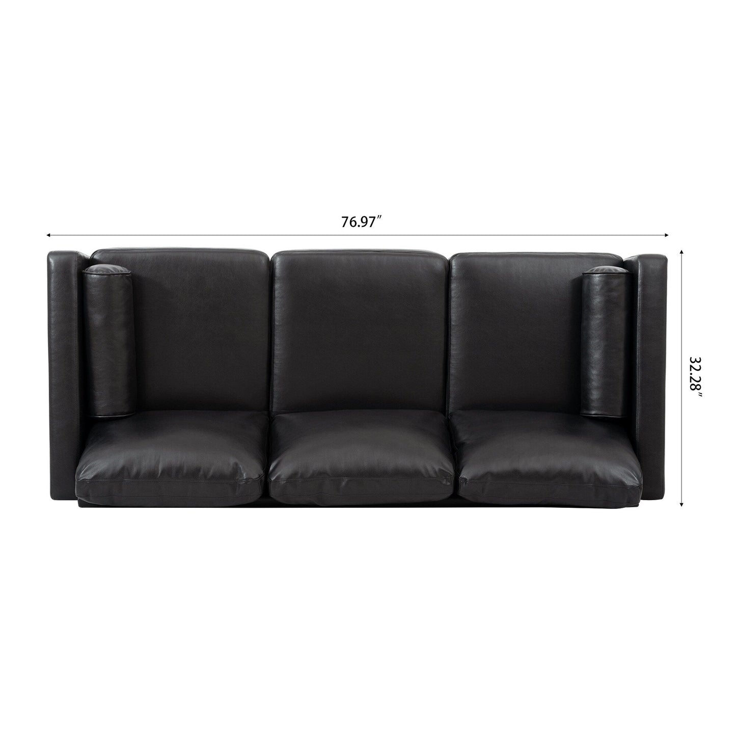 Black PU 3-seater Sofa with Iron Wood Structure