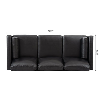 Black PU 3-seater Sofa with Iron Wood Structure