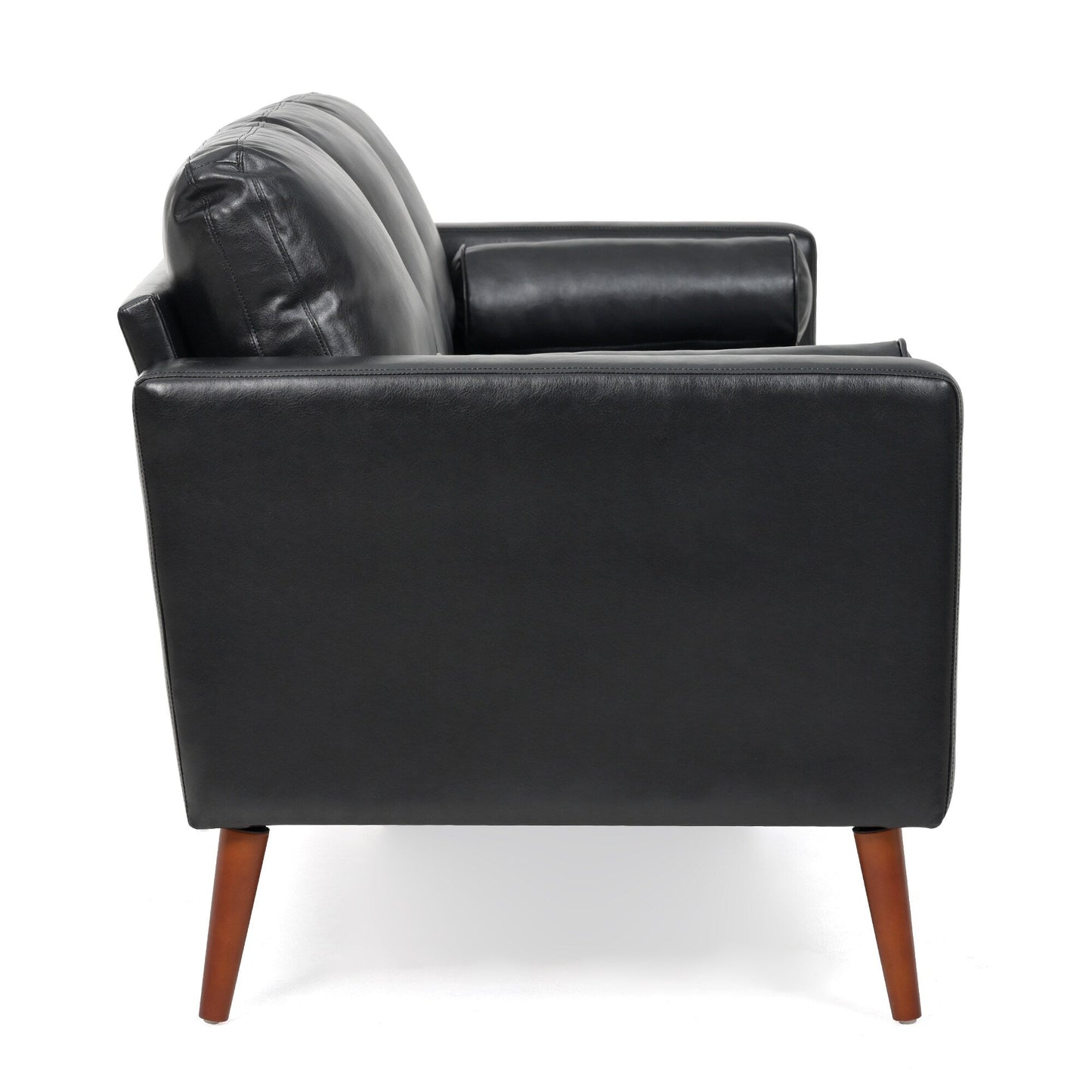 Black PU 3-seater Sofa with Iron Wood Structure