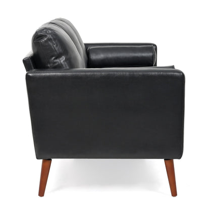 Black PU 3-seater Sofa with Iron Wood Structure