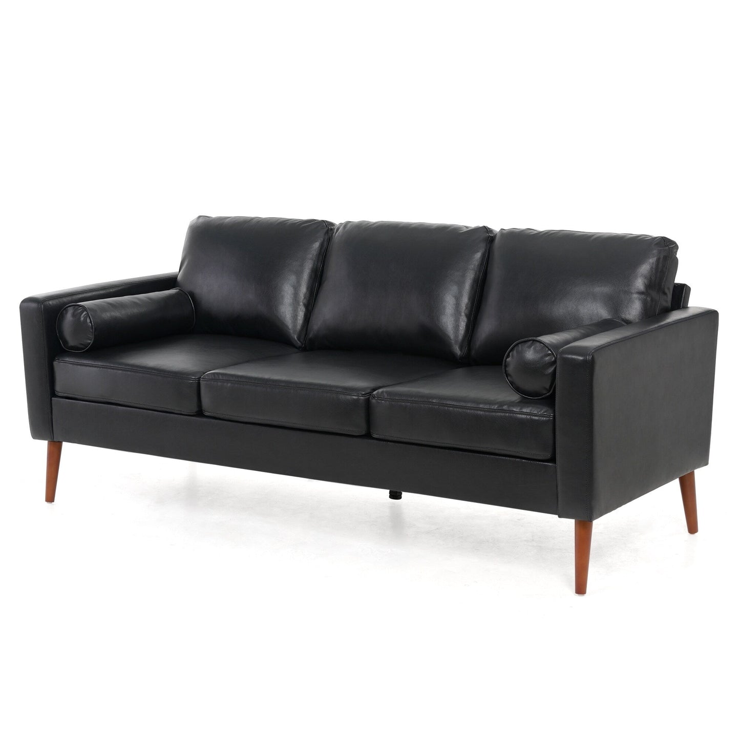 Black PU 3-seater Sofa with Iron Wood Structure