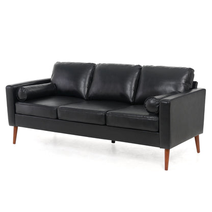 Black PU 3-seater Sofa with Iron Wood Structure