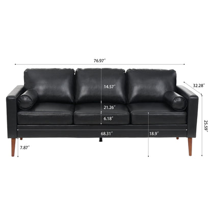 Black PU 3-seater Sofa with Iron Wood Structure
