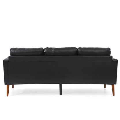 Black PU 3-seater Sofa with Iron Wood Structure