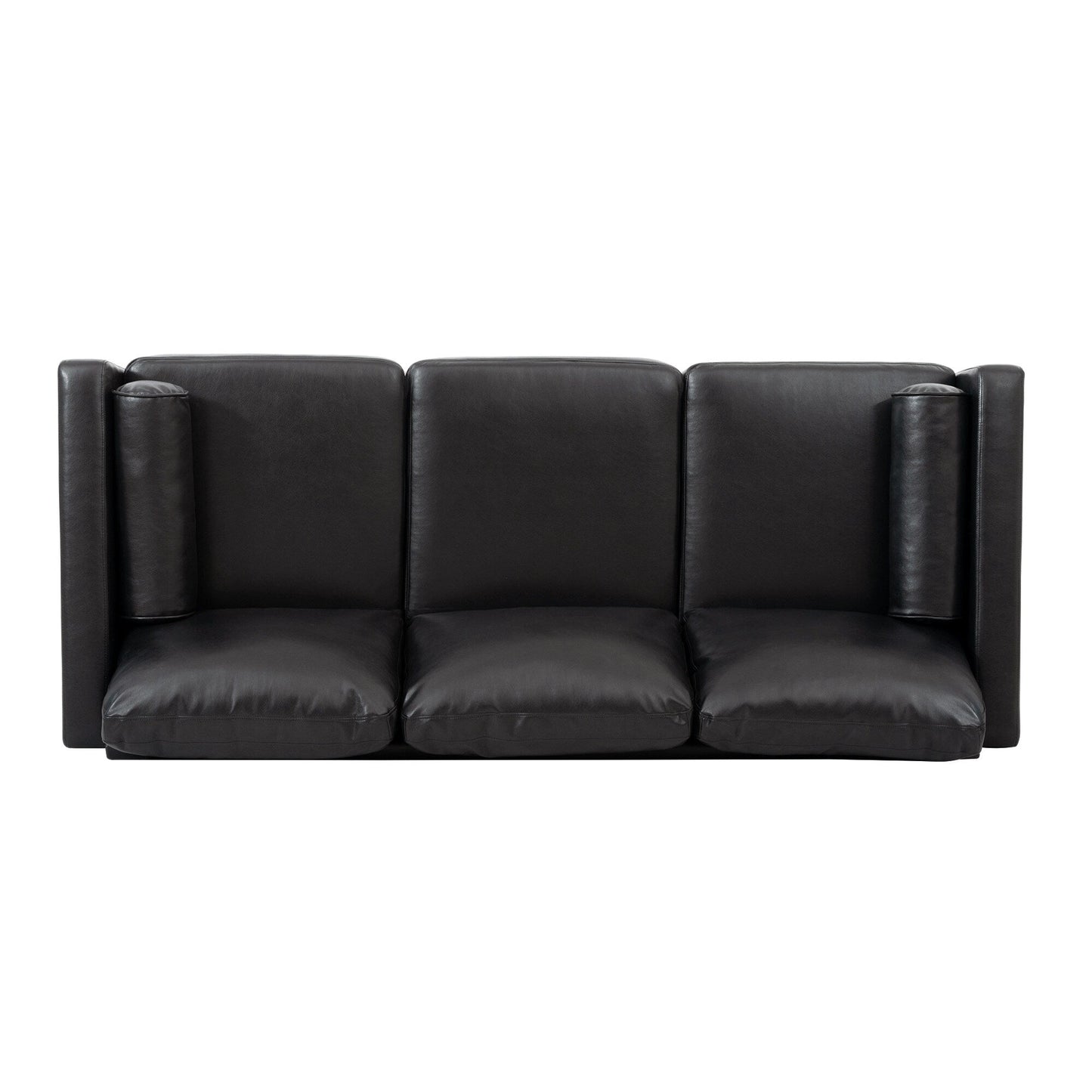 Black PU 3-seater Sofa with Iron Wood Structure