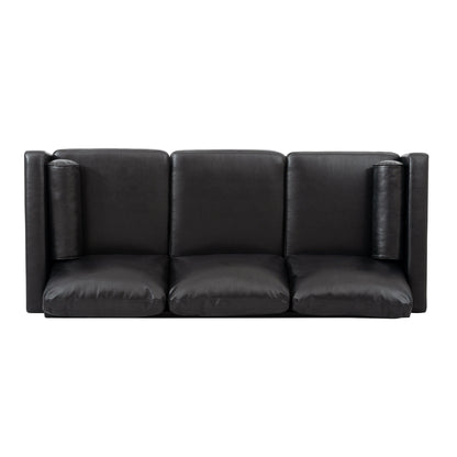 Black PU 3-seater Sofa with Iron Wood Structure