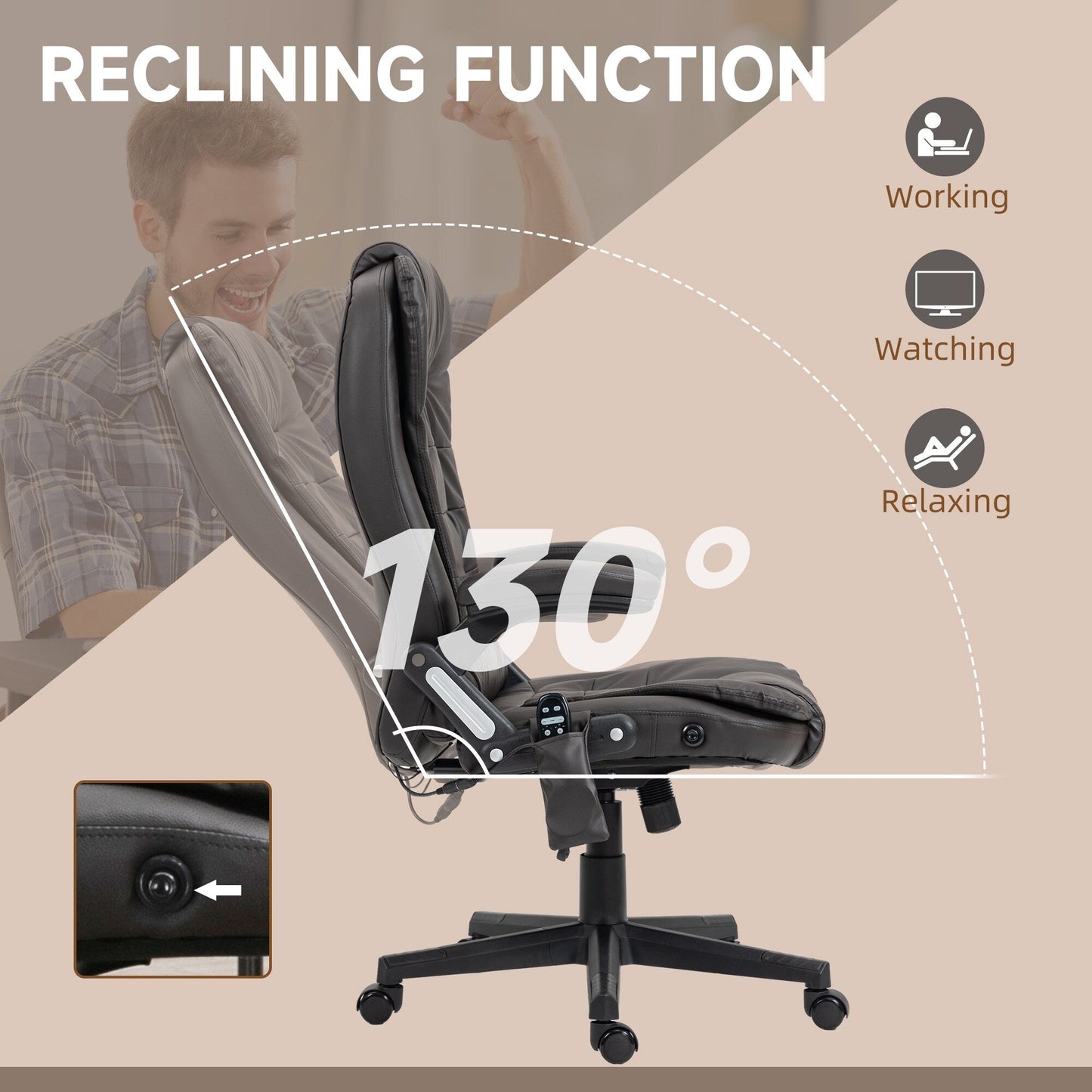 Black PU Leather 360Â° Swivel High Back Office Recliner with Vibration Massage, Lumbar Heating, and Adjustable Height