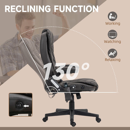 Black PU Leather 360Â° Swivel High Back Office Recliner with Vibration Massage, Lumbar Heating, and Adjustable Height