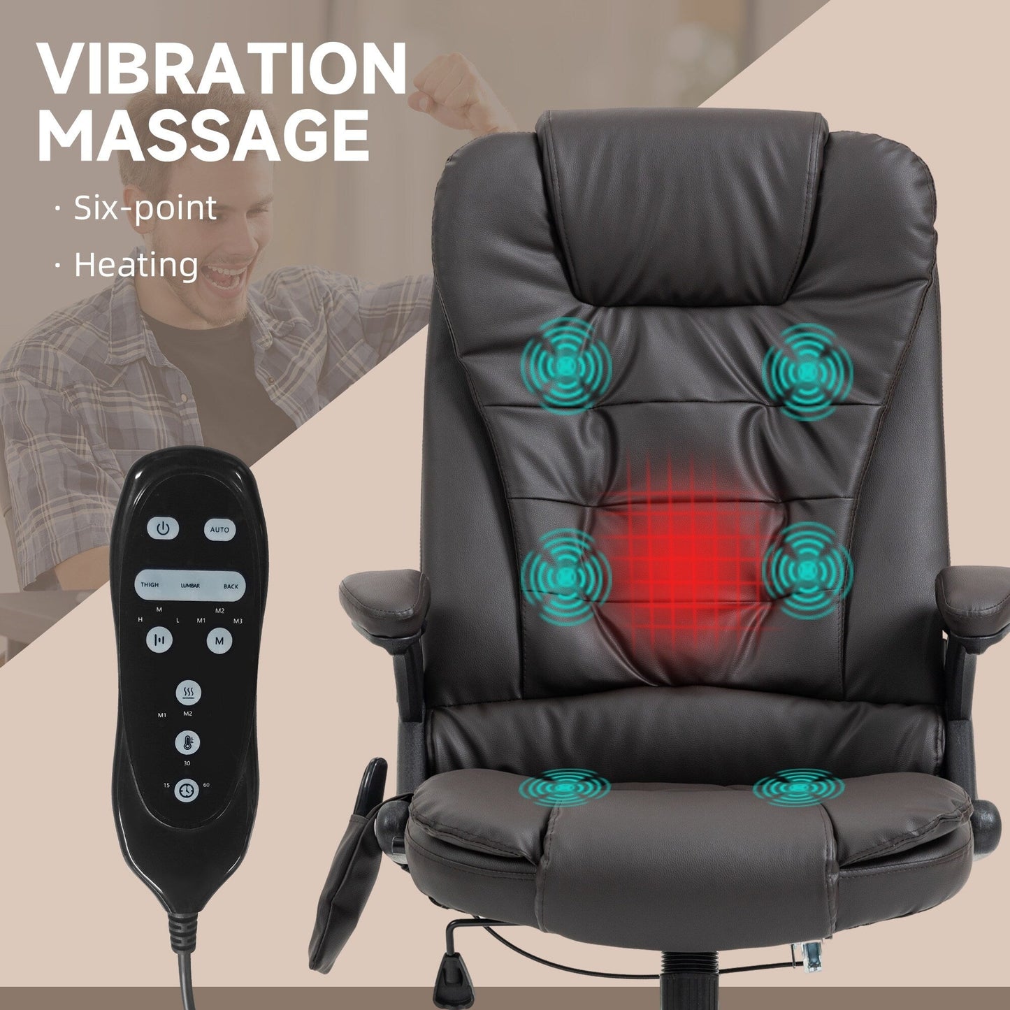 Black PU Leather 360Â° Swivel High Back Office Recliner with Vibration Massage, Lumbar Heating, and Adjustable Height