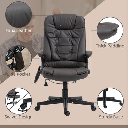 Black PU Leather 360Â° Swivel High Back Office Recliner with Vibration Massage, Lumbar Heating, and Adjustable Height