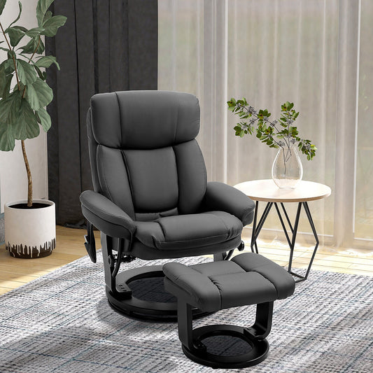 Black PU Leather 360Â° Swivel Manual Recliner Set with Ottoman, Full Body Vibration Massage, Side Pocket