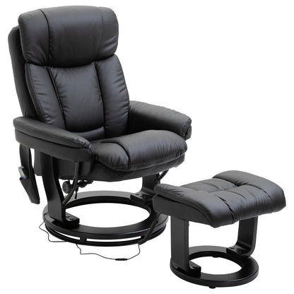 Black PU Leather 360Â° Swivel Manual Recliner Set with Ottoman, Full Body Vibration Massage, Side Pocket