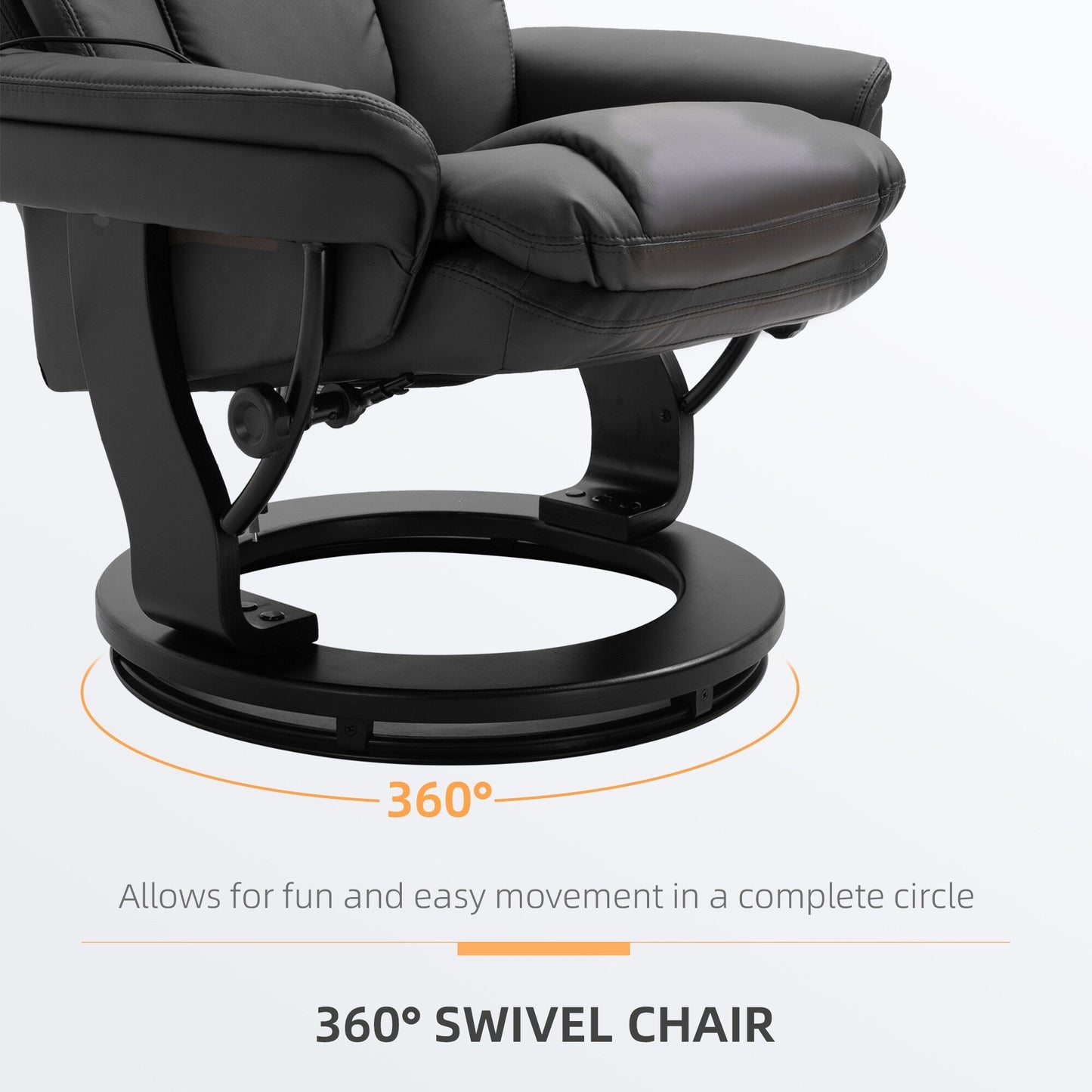 Black PU Leather 360Â° Swivel Manual Recliner Set with Ottoman, Full Body Vibration Massage, Side Pocket