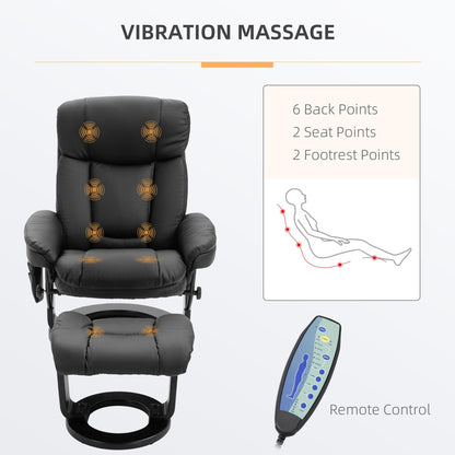 Black PU Leather 360Â° Swivel Manual Recliner Set with Ottoman, Full Body Vibration Massage, Side Pocket