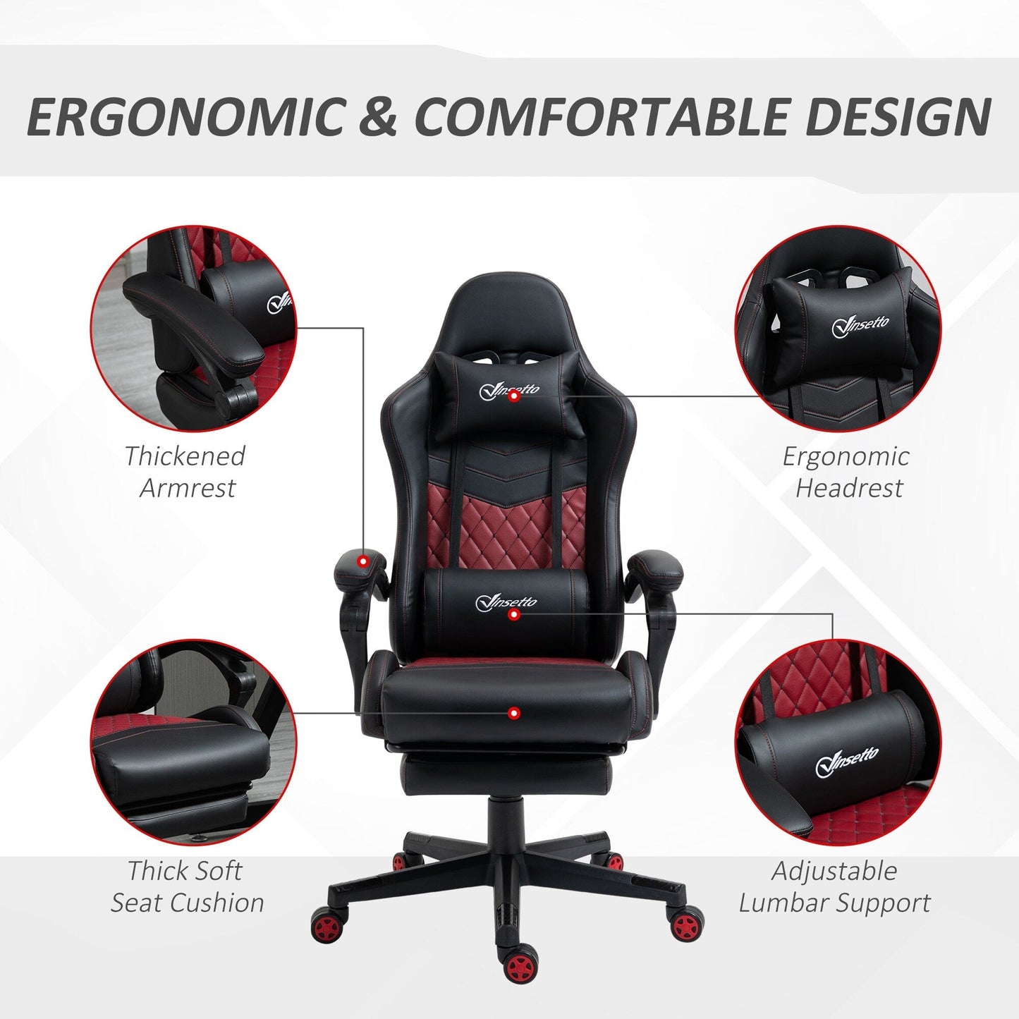 Black PU Leather 360Â° Swivel Racing Gaming Recliner with Footrest, Headrest, Lumbar Support, Adjustable Height