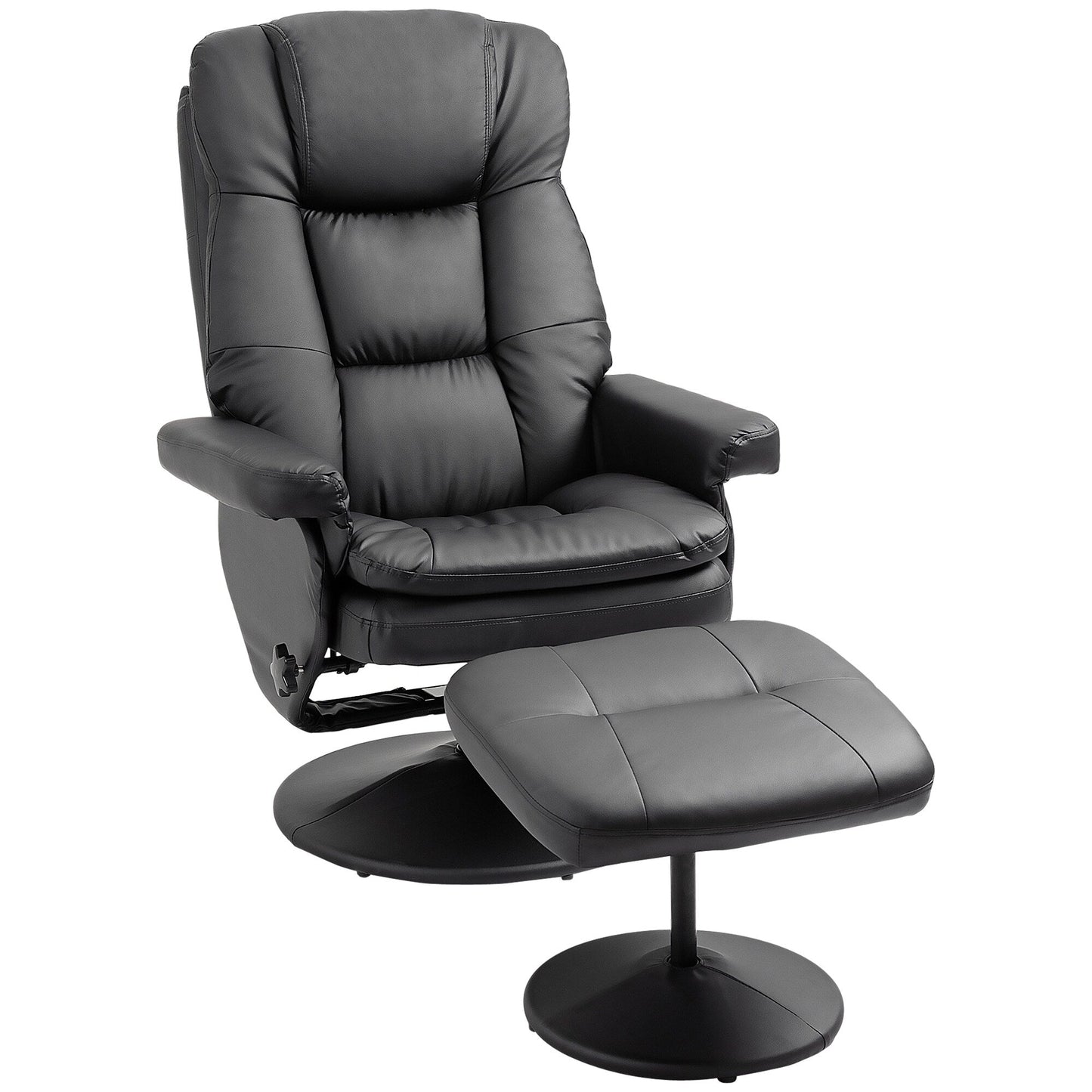 Black PU Leather Recliner Chair with Ottoman, Adjustable Backrest, Swivel Base