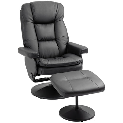 Black PU Leather Recliner Chair with Ottoman, Adjustable Backrest, Swivel Base