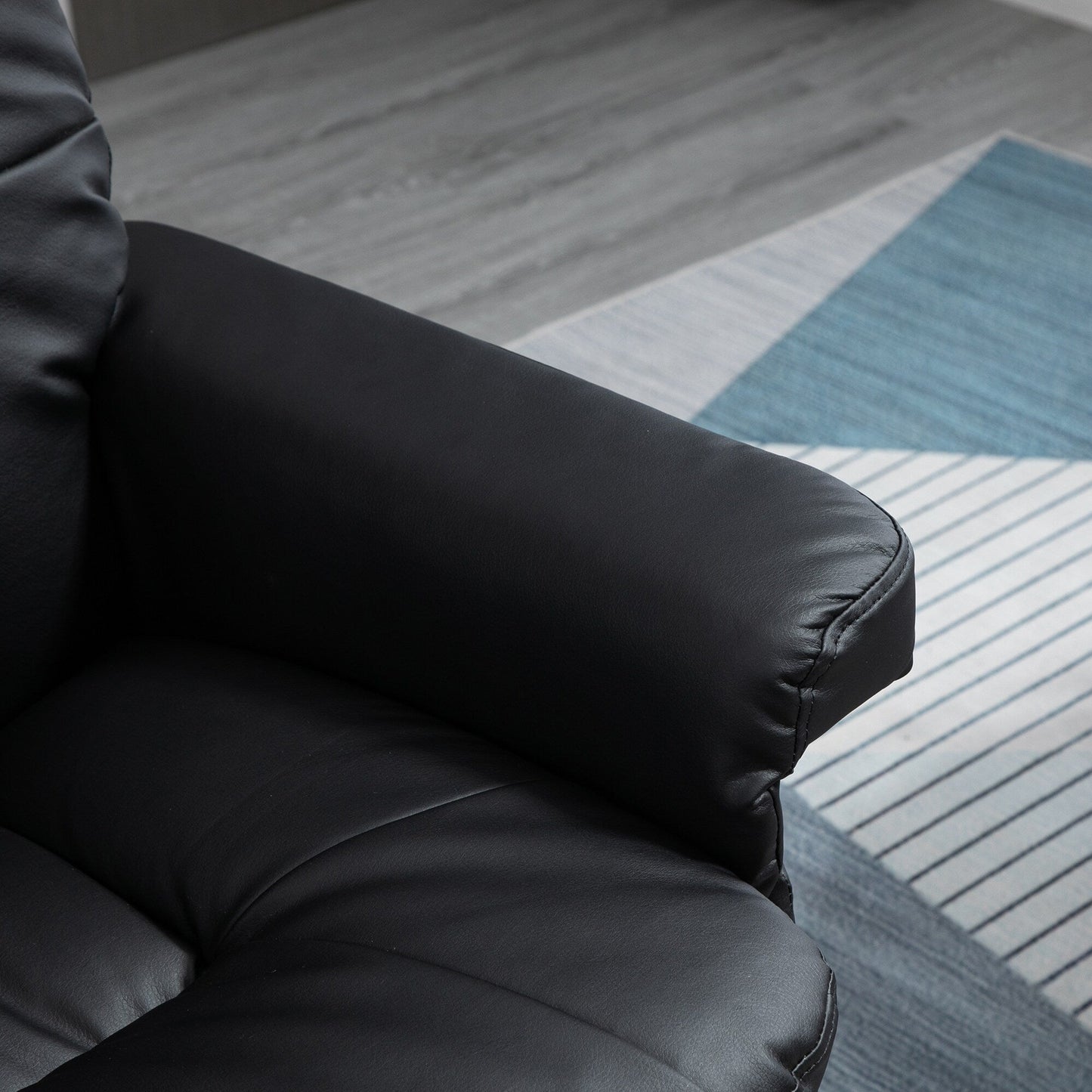 Black PU Leather Recliner Chair with Ottoman, Adjustable Backrest, Swivel Base