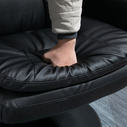 Black PU Leather Recliner Chair with Ottoman, Adjustable Backrest, Swivel Base