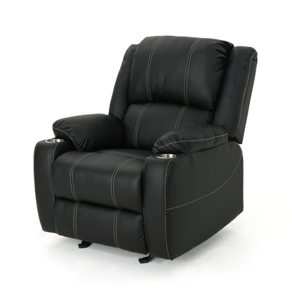 Black PU Leather Recliner with Cup Holders and Effortless Reclining