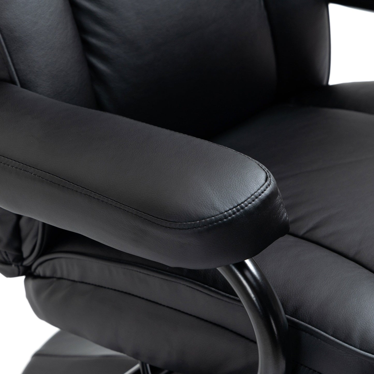 Black PU Leather Swivel Recliner Chair with Ottoman Footrest, Manual Adjustments