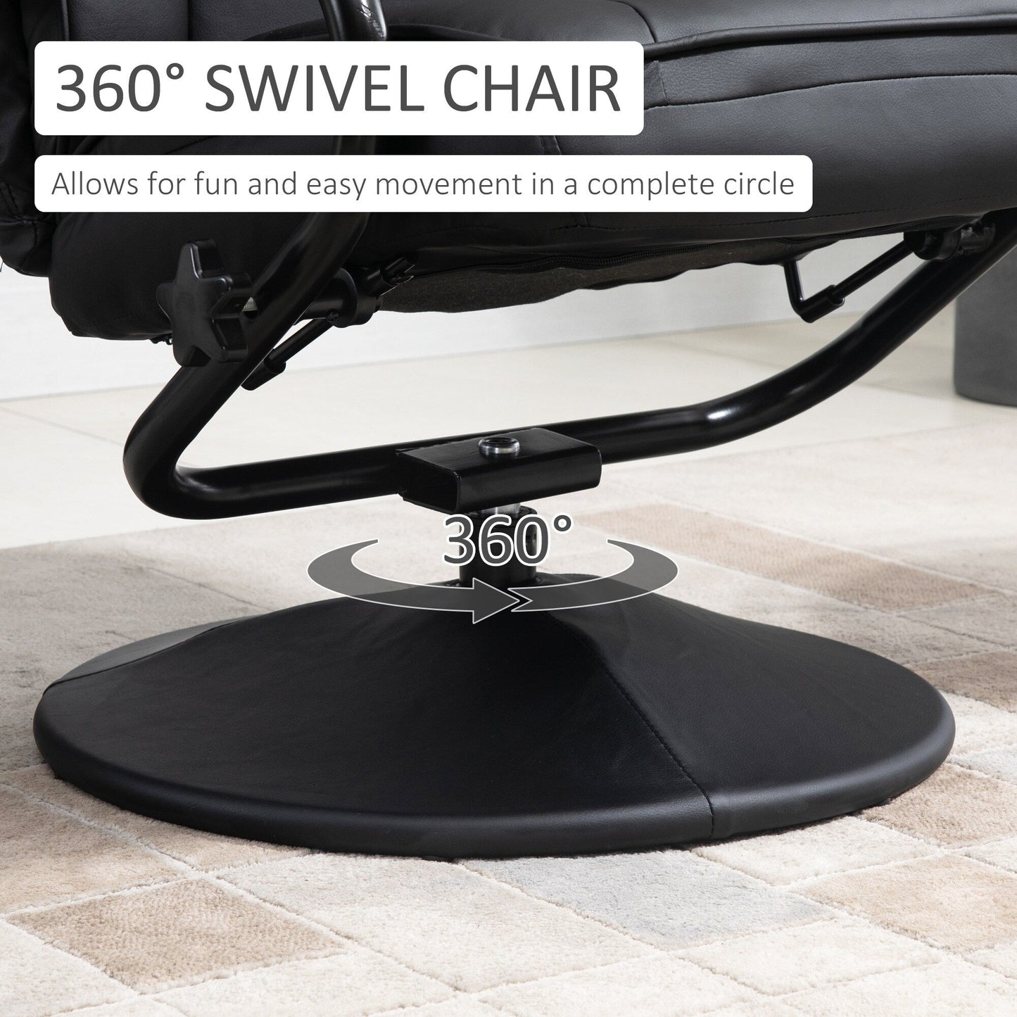 Black PU Leather Swivel Recliner Chair with Ottoman Footrest, Manual Adjustments