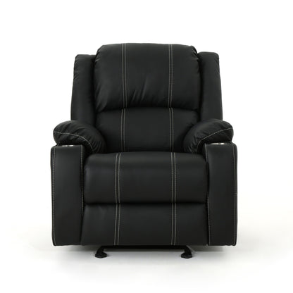 Black PU Leather Upholstery Recliner Chair with Steel Cup Holders , Effortless Reclining, Luxurious Comfort