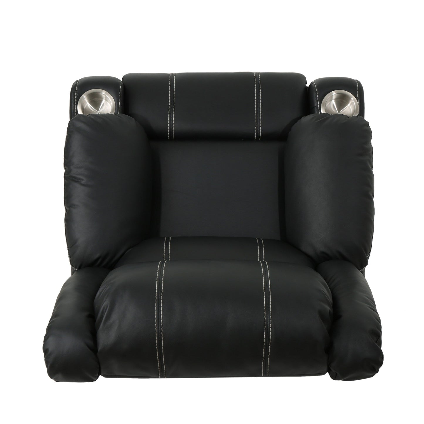 Black PU Leather Upholstery Recliner Chair with Steel Cup Holders , Effortless Reclining, Luxurious Comfort